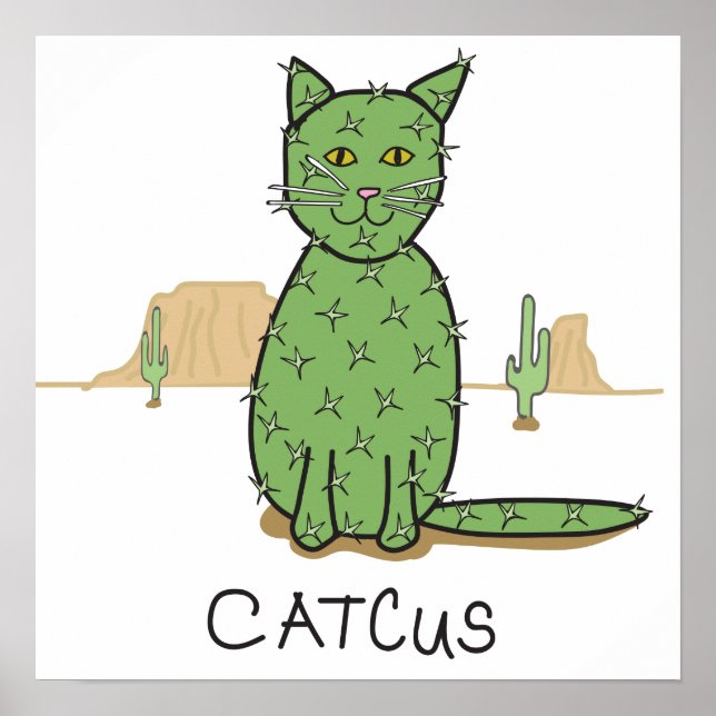 Funny "Catcus" Cactus Teckning Poster (Framsidan)