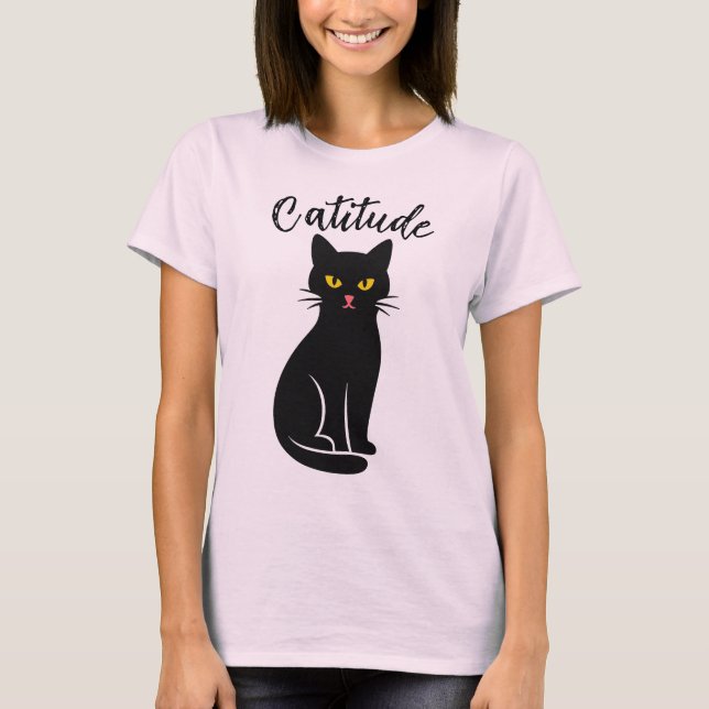 Funny “Catitude” Black Cat T-Shirt – Cute & Sassy  (Framsida)