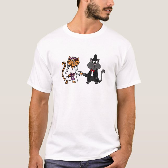 Funny Cats Bride and Groom bröllop Art T Shirt (Framsida)