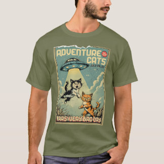 Funny cats comic book alien abduction sci-fi t shirt