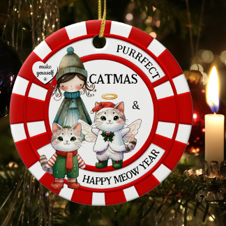 Funny Cats Crazy Cat Dam Cute Jul Julgransprydnad Keramik