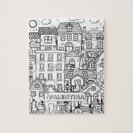 Funny Cats Detaljerad Town Black White Coloring Na Pussel
