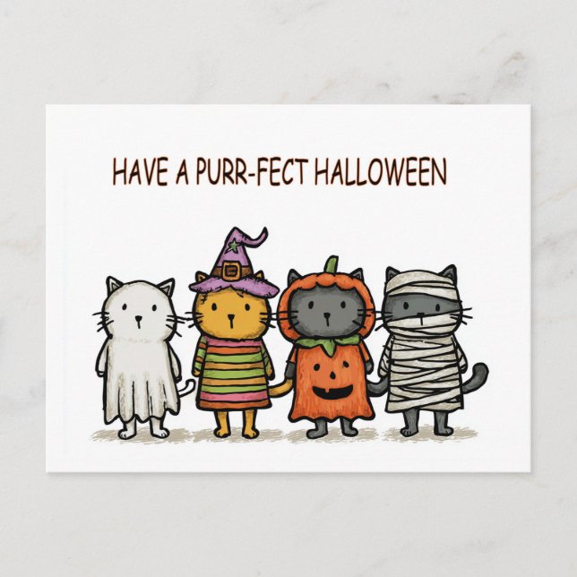 Funny Cats Happy halloween Vykort (Framsida)