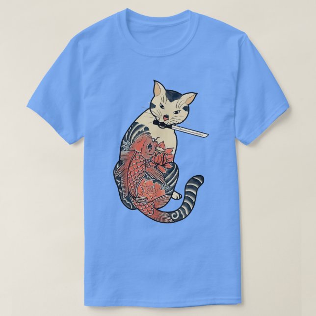 Funny Cats japan cat Samurai Cat Japansk Art Red  T Shirt (Design framsida)