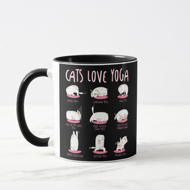 Funny Cats kärlek med olika Yoga-positioner Yoga C Mugg (Vänster)