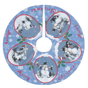 Funny Cats Meet Snögubbe Narrative Anpassningsbar Julgransmatta Borstad Polyester