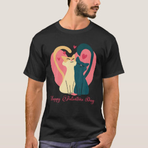 Funny Cats Par Älskare Red Heart Lycklig Valentin T Shirt