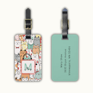 Funny Cats Pastel Namn Colorful Monogram Adress Bagagebricka