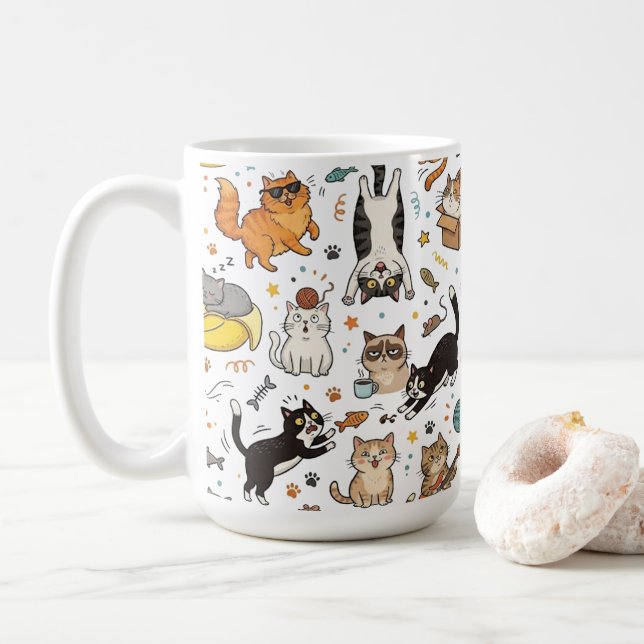 Funny Cats Pattern Mug For Cat Lovers Kaffemugg (Med munk)
