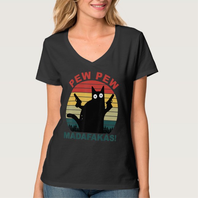 Funny Cats Pew Pew Madafakas Cat T Shirt (Framsida)