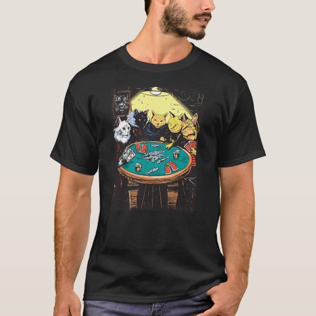 Funny Cats Playing Poker Art Cat T Shirt (Framsida)