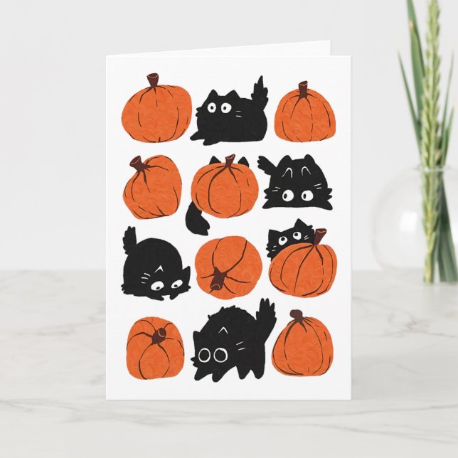 Funny Cats Retro Groovy Pumpkin Halloween Thanksgi Kort (Framsida)