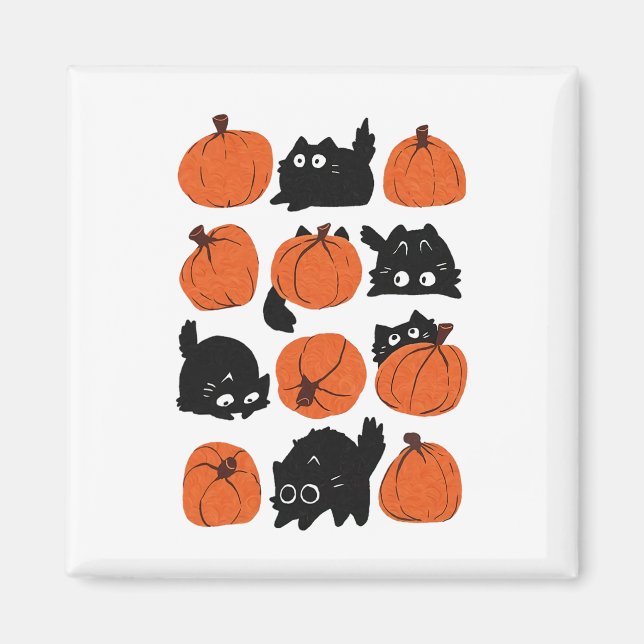Funny Cats Retro Groovy Pumpkin Halloween Thanksgi Magnet (Framsidan)