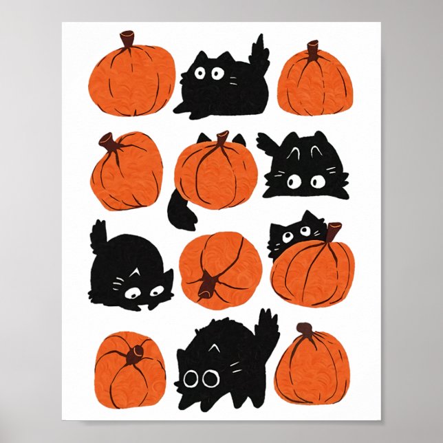 Funny Cats Retro Groovy Pumpkin Halloween Thanksgi Poster (Framsidan)