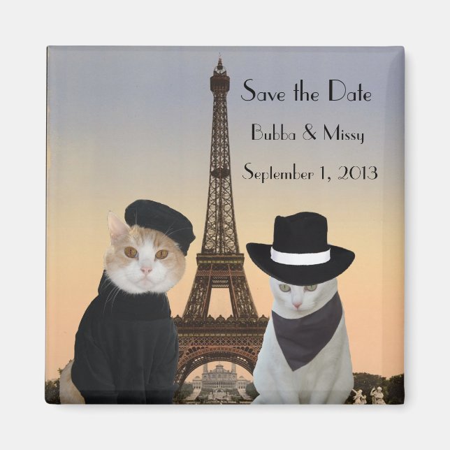 Funny Cats Save Date Paris Bröllop Magnet (Framsidan)
