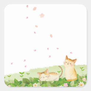 Funny Cats som sjunger under Cherry Blommars Fyrkantigt Klistermärke