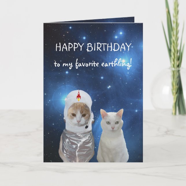Funny Cats UFO Birthday Kort (Framsida)