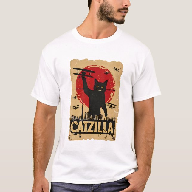 Funny Catzilla Cat, Cat Parody T Shirt (Framsida)
