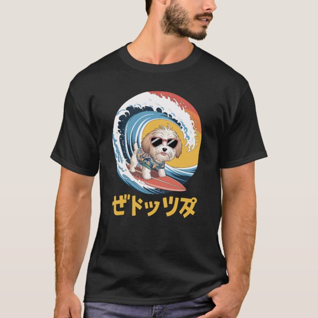 Funny Cavachon Japansk Kanagawa Wave Hund T Shirt (Framsida)