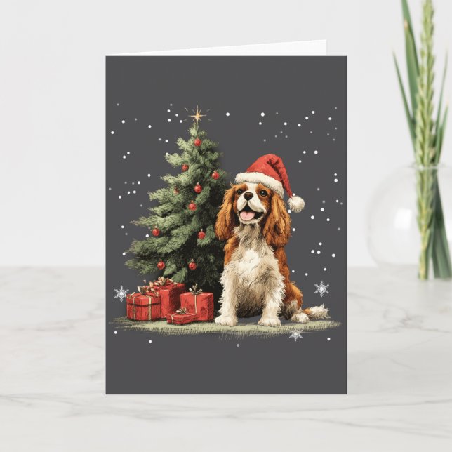 Funny Cavalier King Charles Spaniel Dog Xmas Tree  Kort (Framsida)