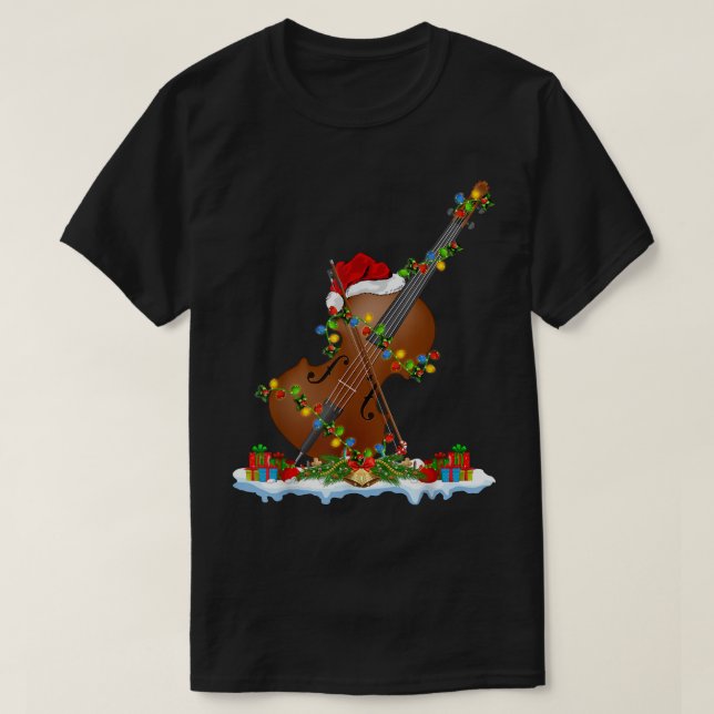 Funny Cello Music Älskare Julafton Lighting Santa  T Shirt (Design framsida)