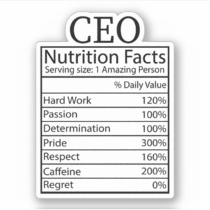 Funny CEO Nutrition Facts, Gift for CEO Klistermärken