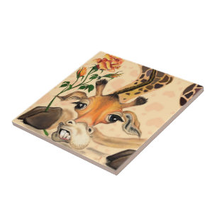 Funny Ceramic Tile Giraffe med Ro Kakelplatta