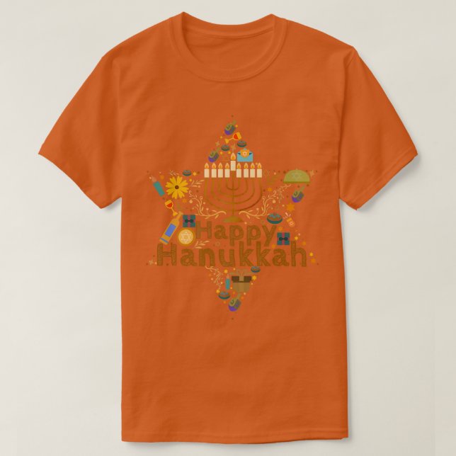 Funny Chanukah Festive Helgdag Menorah Tee Lycklig (Design framsida)