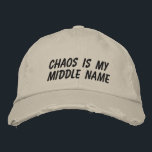 Funny Chaos Personality Sarcastic Relatable Humor Broderad Keps<br><div class="desc">This distressed baseball cap features bold embroidered text that leans into messy energy, sarcastic self-awareness, and everyday chaos. The casual, worn-in style makes it an easy grab for errands, school drop-offs, rehearsals, travel days, or any moment when life feels delightfully unorganized. A great gift idea for parents, creatives, and anyone...</div>