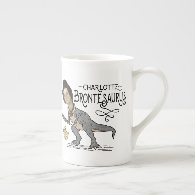 Funny Charlotte Bronte Saurus Dinosaur Bok Reader Benporslin Mugg (Höger)