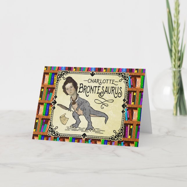 Funny Charlotte Bronte Saurus Dinosaur Bok Reader Kort (Framsida)