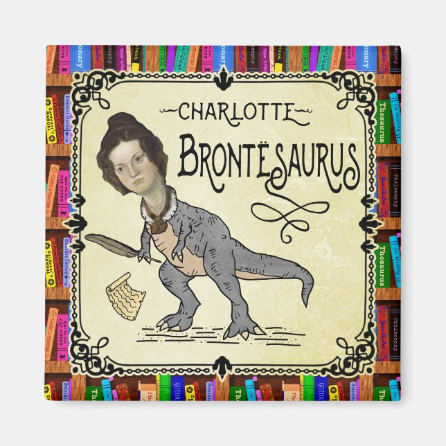 Funny Charlotte Bronte Saurus Dinosaur Bok Reader Magnet (Framsidan)