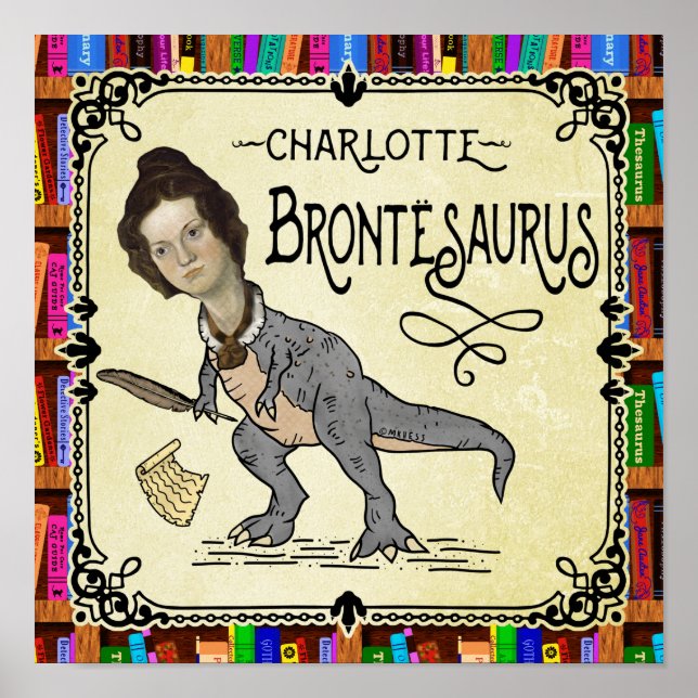 Funny Charlotte Bronte Saurus Dinosaur Bok Reader Poster (Framsidan)