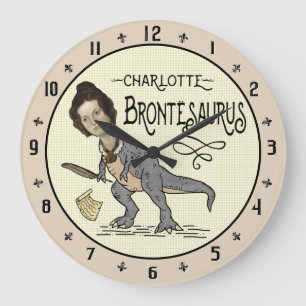 Funny Charlotte Bronte Saurus Dinosaur Bok Reader Stor Klocka
