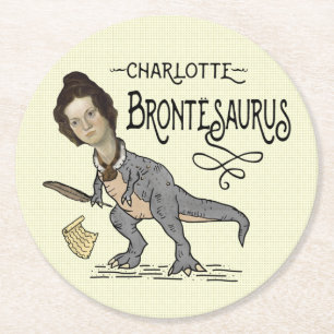 Funny Charlotte Bronte Saurus Dinosaur Bok Reader Underlägg Papper Rund