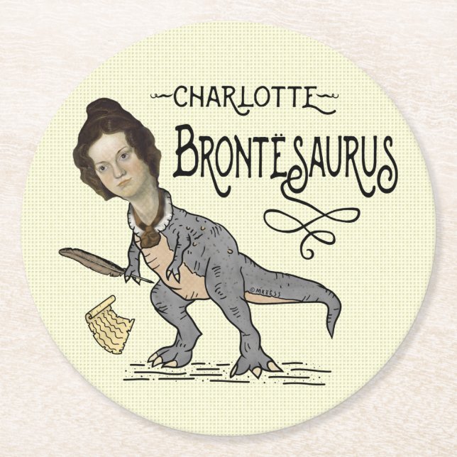 Funny Charlotte Bronte Saurus Dinosaur Bok Reader Underlägg Papper Rund (Framsidan)