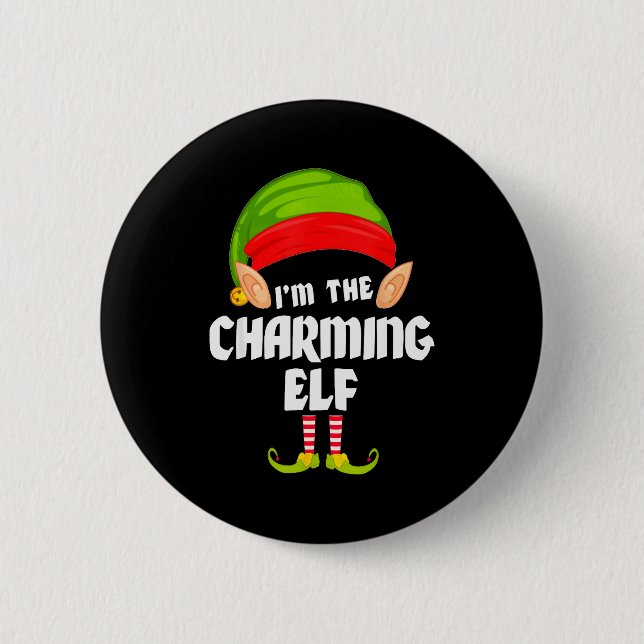 Funny Charming Elf Matching Family Group Pj Christ Knapp (Framsida)