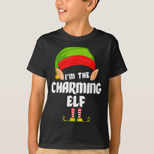 Funny Charming Elf Matching Family Group Pj Christ T Shirt (Framsida)