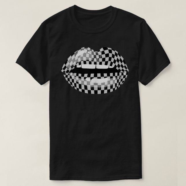 Funny Checkered Black White Lip Gift Cute Checkerb T Shirt (Design framsida)