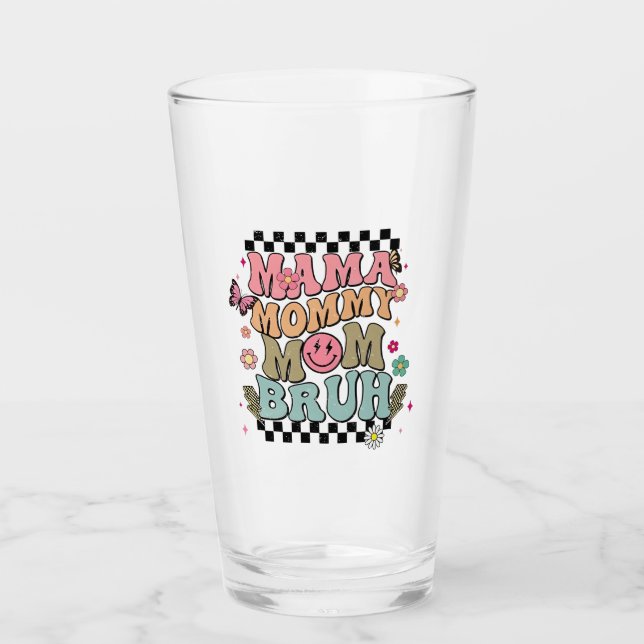 Funny Checkered Mamma Flowers Mor Day Cute Mamma Glaskopp (Framsida)