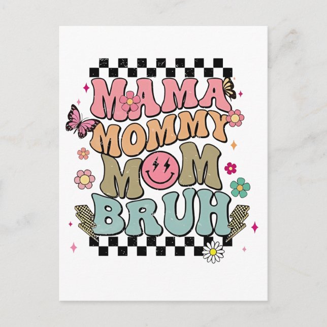 Funny Checkered Mamma Flowers Mor Day Cute Mamma Vykort (Framsida)