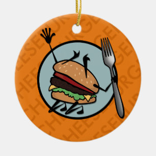 FUNNY CHEESEBURGER ROUND CERAMIC ORNAIC JULGRANSPRYDNAD KERAMIK