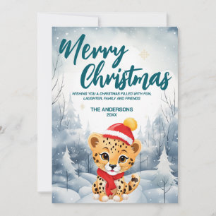 Funny Cheetah God jul träd snö Julfest Julkort