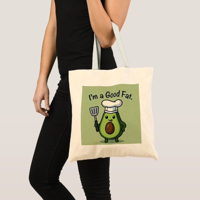 Funny Chef Avocado "Good Fat" Reusable Tote Bag Tygkasse (Framsida (produkt))