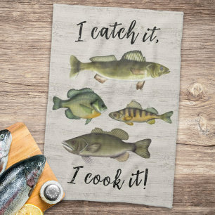 Funny Chef Fisherman Fish Catch Simple Wildlife Kökshandduk