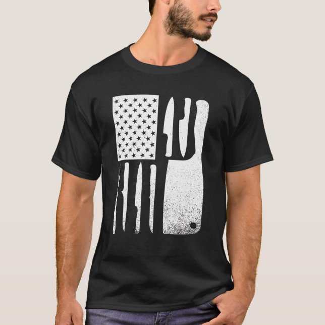 Funny Chef Knife American Flag For Men Women Patri T Shirt (Framsida)
