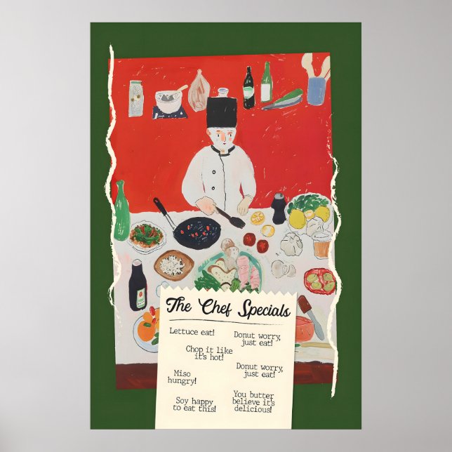 Funny Chef Specials Poster Retro Food Pun Kitchen (Framsidan)