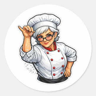 funny chef woman salt bae cooking sticker runt klistermärke