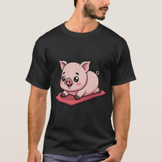 Funny Chibi Pig Falling During Yoga Pose Cute Kawa T Shirt