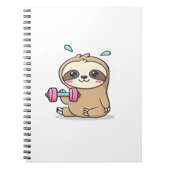 Funny Chibi Sloth Workout  Cute Kawaii Gym Cartoon Anteckningsbok (Framsidan)